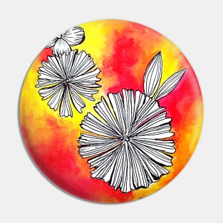 Flowers are Life Painting in Orange Red Yellow Watercolor Pin