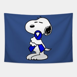 Dog Hugging an Awareness Ribbon (Dark Blue) Tapestry