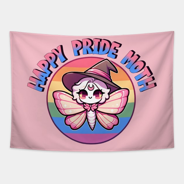 Happy Pride Moth Pun LGBTQ Cute Kawaii Witch Animal Tapestry by WitchyArty