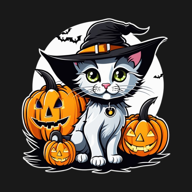 Cute witch cat with pumpkins halloween design by Edgi