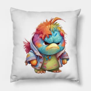 Colorful Bird Cute Adorable Humorous Illustration Pillow