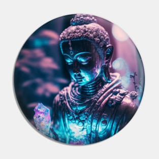 Buddah holding a crystal in a garden on a stary night Pin