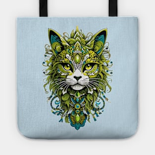 Limegreen Kitten tribal art retro vintage boho design Tote