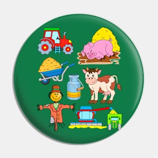 Farm Design Tractor Cow Pig Friendly Scarecrow Pin