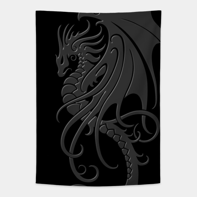 Flying Dark Tribal Dragon Tapestry by jeffbartels