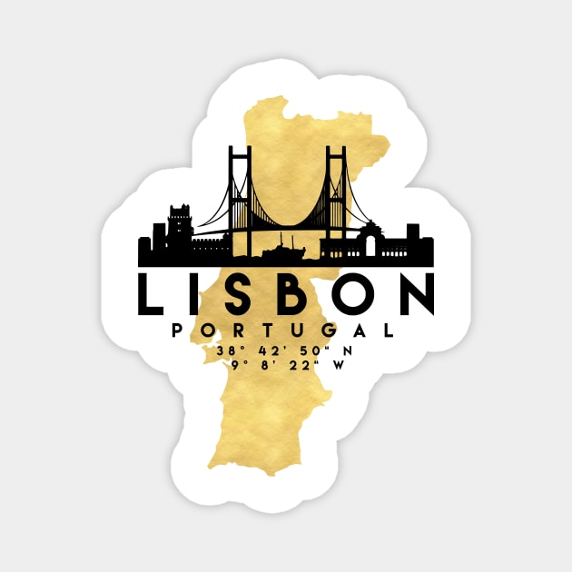 Lisbon Portugal Skyline Map Art Magnet by deificusArt