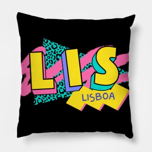 Lisbon, Portugal Retro 90s Logo Pillow