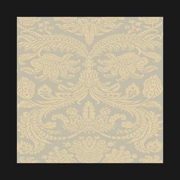 Pale gold on Neutral Grey Medieval Damask Scrolls by JamieWetzel