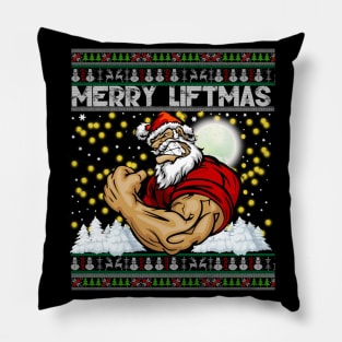 Merry Liftmas TShirt Ugly Christmas Sweater Gym Workout Pillow