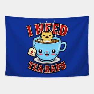 Cute Kawaii Cats Funny Tea Funny Meme Gift For Cats And Tea Lovers Tapestry