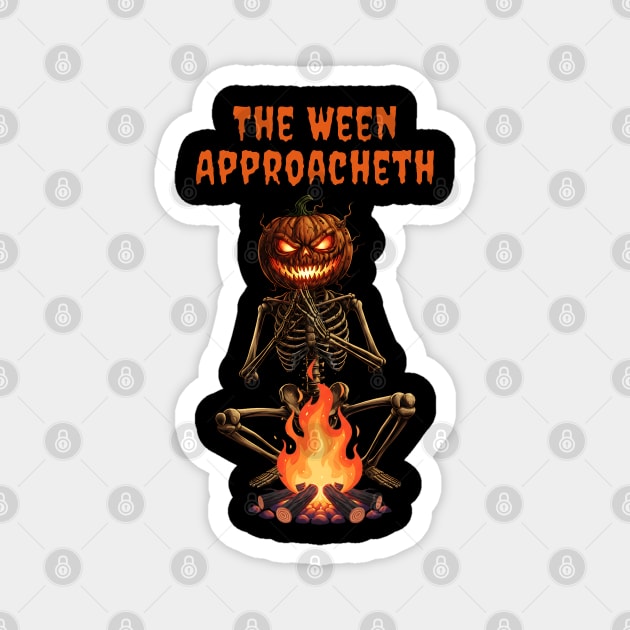 The Ween Approacheth, Creepy Skeleton Jackolantern Bonfire Magnet by Luxinda