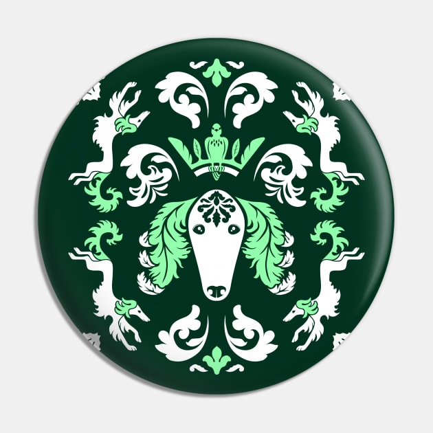 The Spirit of Saluki Damask (Green) Pin by illucalliart