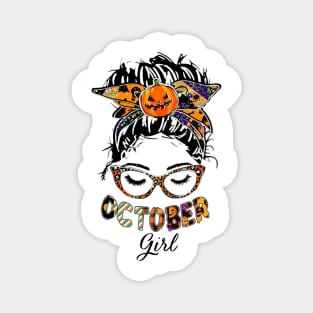 October Girl Halloween Face Wink Eyes Pumpkin Magnet