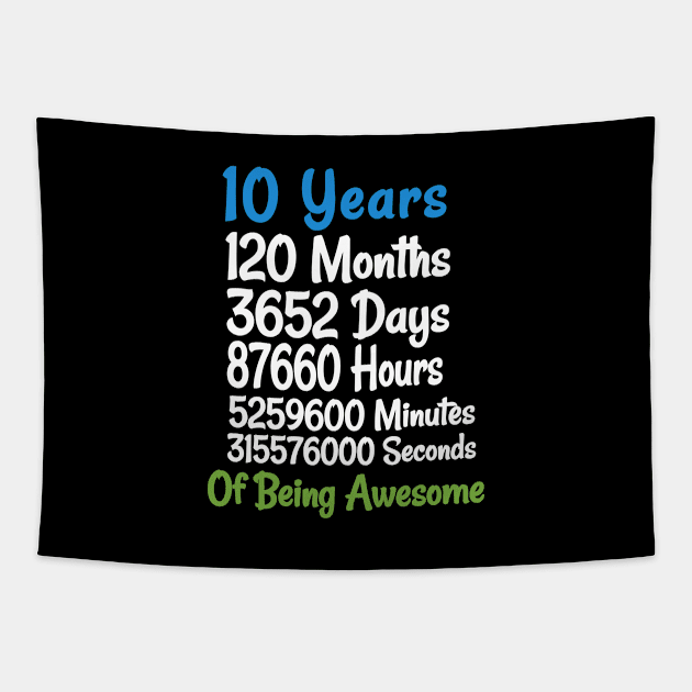 10th Birthday 10 Years Old  Vintage Retro 120 Months Tapestry by adiline