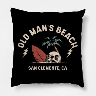 Vintage Surfing Old Man's Beach San Clemente California // Retro Surf Skull Pillow