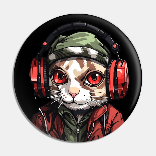 Hardbass Cat With Rave Music Headphones Pin by Piggy Boxer