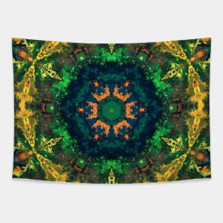 Psychedelic Hippie Flower Green Blue Orange and Yellow Tapestry