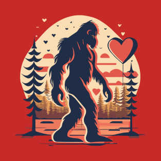 Bigfoot Heart Valentines Day Boys Men Love Sasquatch Believe T-Shirt