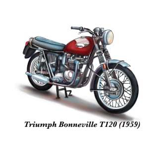 Drawing of Retro Classic Motorcycle Triumph Bonneville T120 1959 T-Shirt