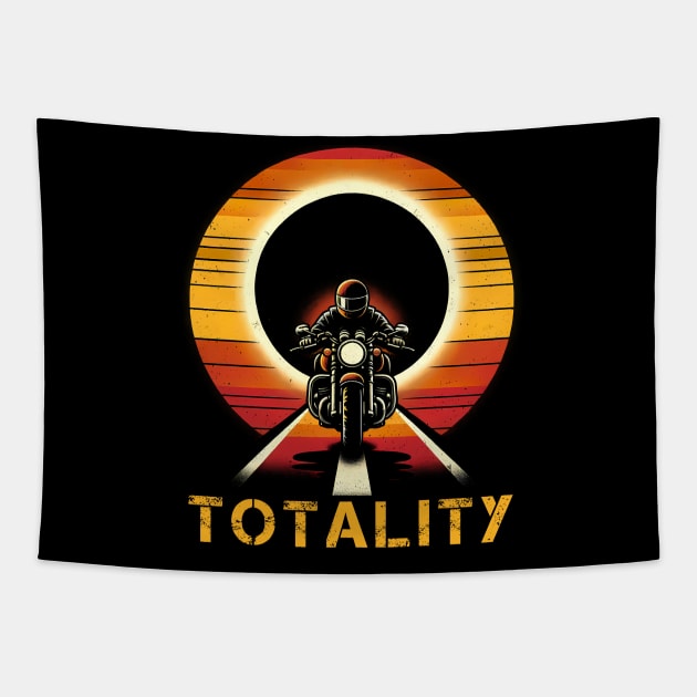 2024 Total Solar Eclipse Biker Tee - 'Totality' Motorcycle Adventure Shirt Tapestry by Klimek Prints