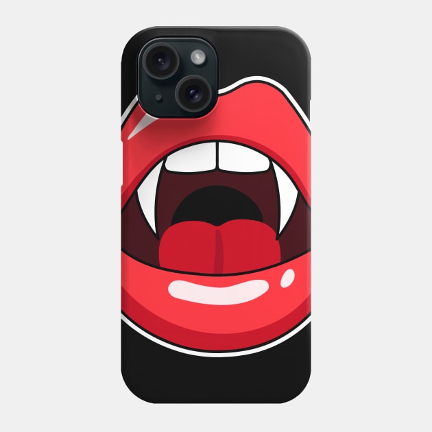 Womans mouth with red lipstick and vampire teeth Phone Case by keeplooping