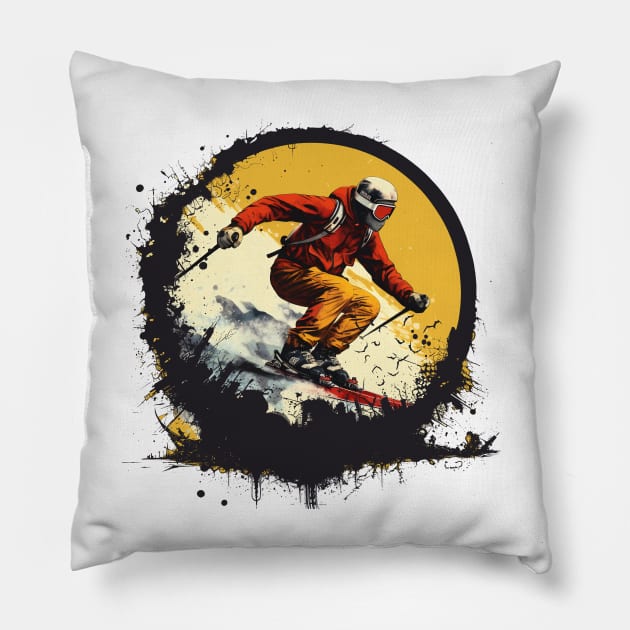 cool design of man skiing Pillow by javierparra