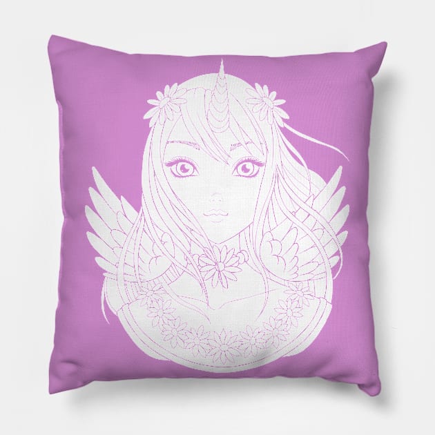 Unicorn Girl with Angel Wings Pillow by bomazu