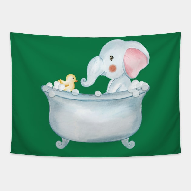 Baby Elephant Bath Tapestry by Mako Design 