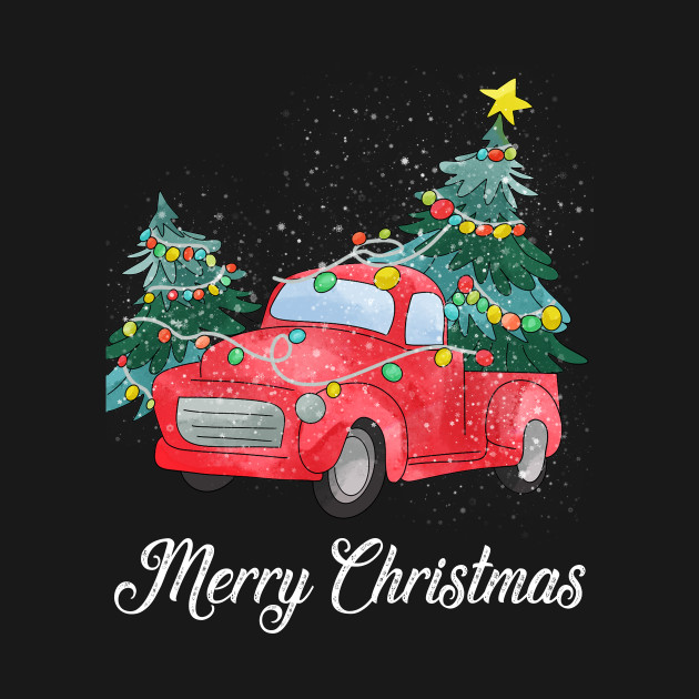 Disover Vintage Red Truck With Merry Christmas Tree - Red Truck - T-Shirt