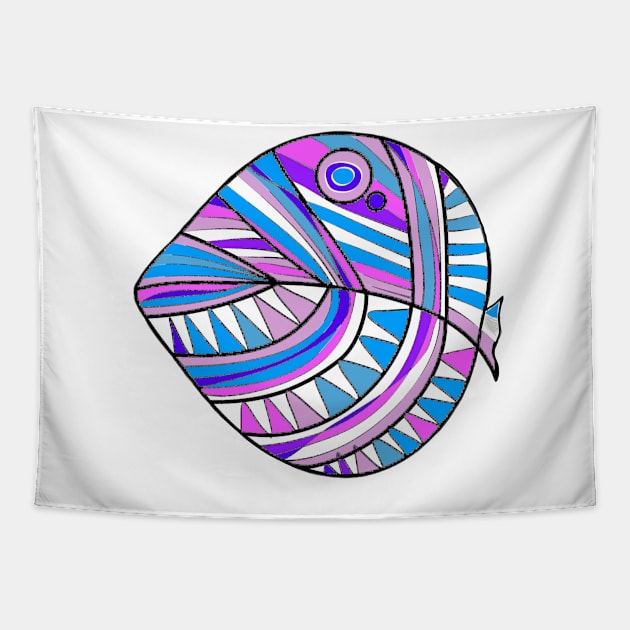 Mazipoodles New Fish Head Leaf White Purple Blue Distressed Tapestry by Mazipoodles