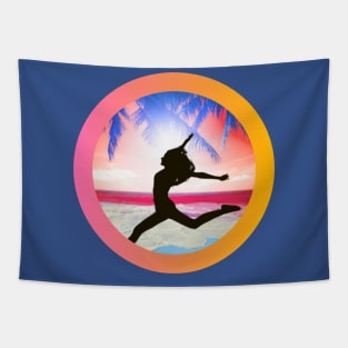 Jump for Joy at the Beach (silhouettte) Tapestry