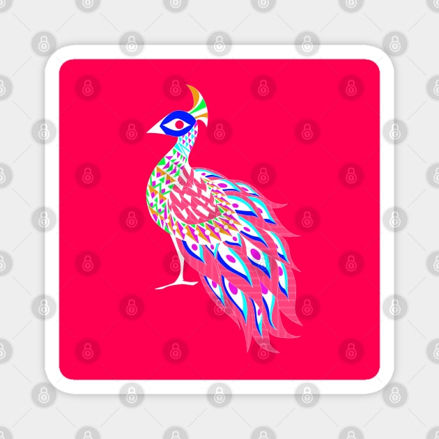 rainbow shining phoenix peacock ecopop pattern Magnet by jorge_lebeau