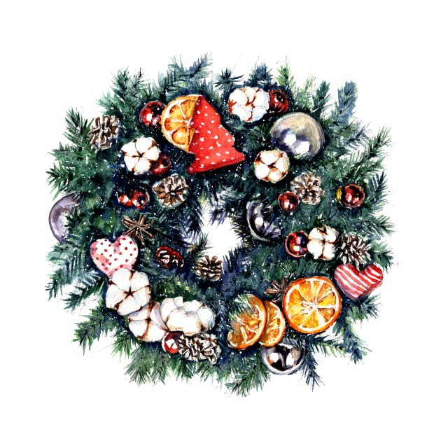 christmas wreath realistic watercolor illustration by victoriazavyalova_art