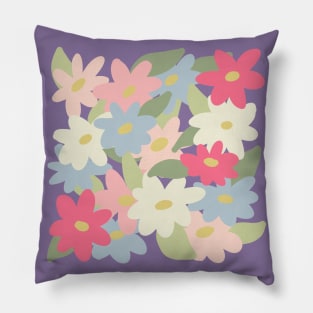 Cute spring wildflowers pink white and blue simple flowers design Pillow