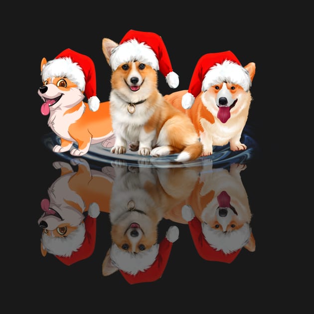 Shadow Corgi Dog Christmas Sweatershirt Cute Corgi Santar Hat Gift T-Shirt by kimmygoderteart