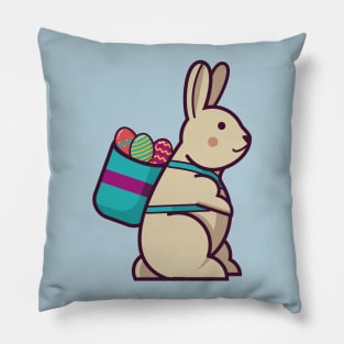 cute easter bunny with colorful eggs in basket backpack Pillow