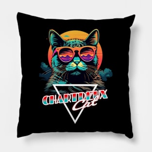 Retro Wave Chartreux Cat Miami Shirt Pillow