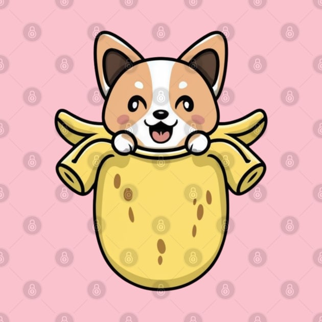 a kawaii corgi banana coming out of it by YuriArt