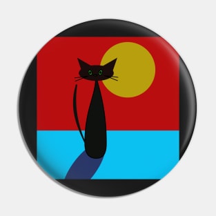 retro abstract black cat and yellow moon Pin