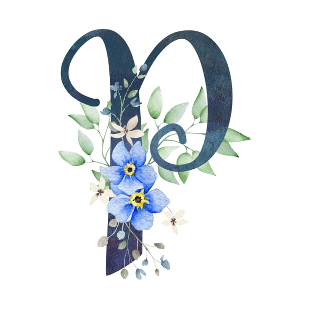 Floral Monogram P Wild Blue Flowers by floralmonogram