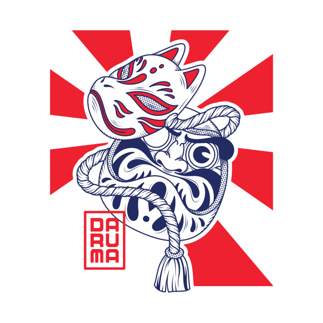 Daruma doll with kitsune mask japanese style illustration by Spes.id