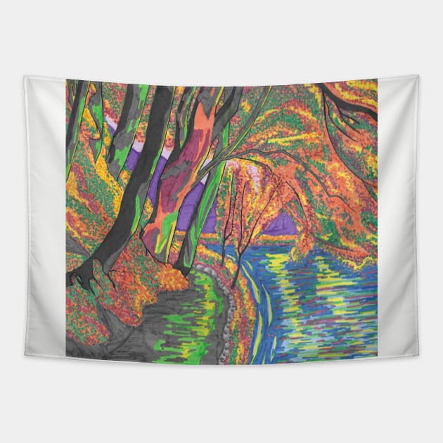 Colorful Forest Stream Tapestry by Spacedust314