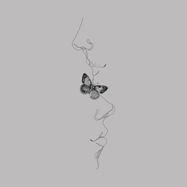 Minimalist Line art of love and butterfly by thecolddots