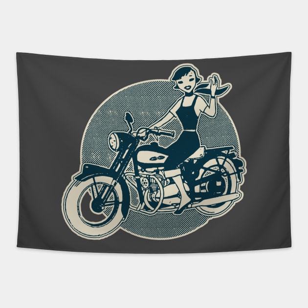 Vintage Japan Motorcycle Rider Tapestry by Kujo Vintage