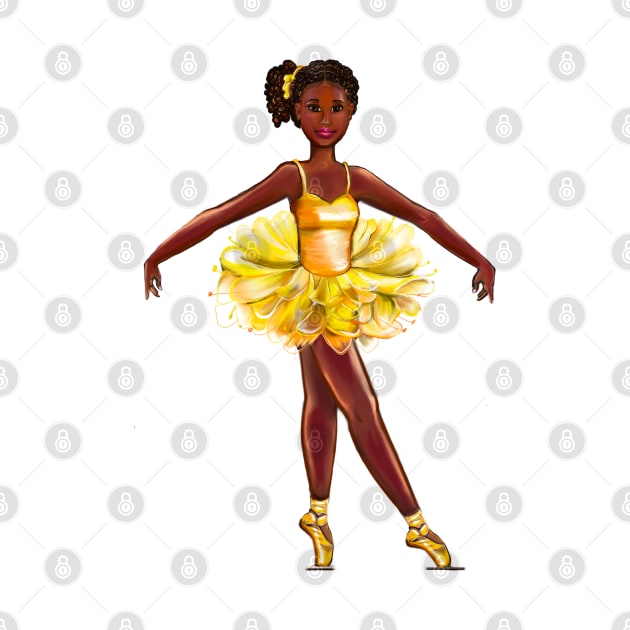 Ballet black ballerina  in yellow tutu with corn rows in her hair - brown skin ballerina by Artonmytee