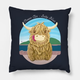 Scottish Highland Cow Ocean Air, Salty Hair Pillow