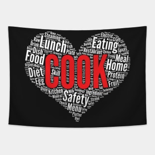 Cook Heart Shape Word Cloud Design Culinary Chef Baker design Tapestry