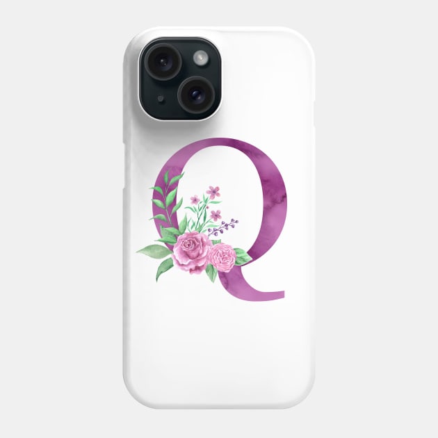 Floral Monogram Q Beautiful Rose Bouquet Phone Case by floralmonogram