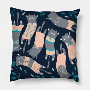 Swimsuit Cats in Navy & Peach Pillow