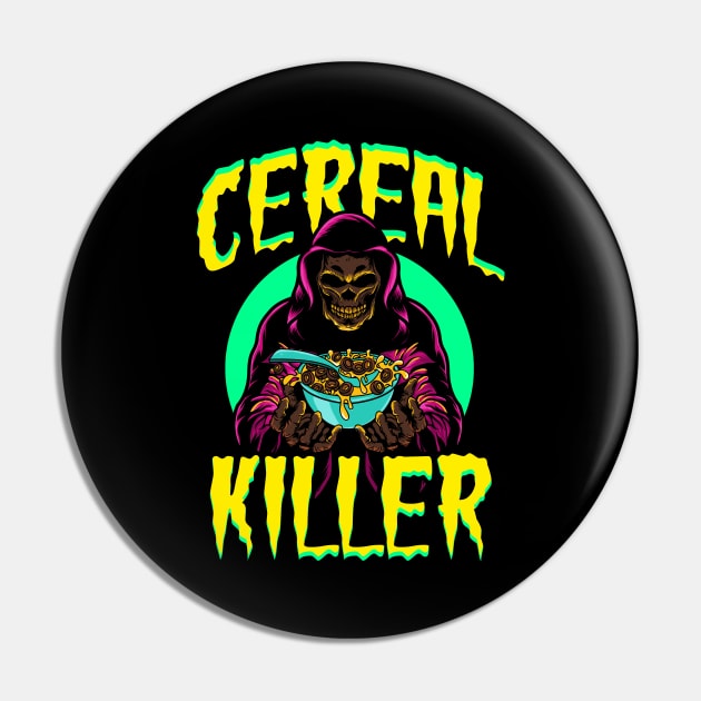 Cereal Killer Creepy Death Skeleton Character with cereal bowl Halloween Pin by creative